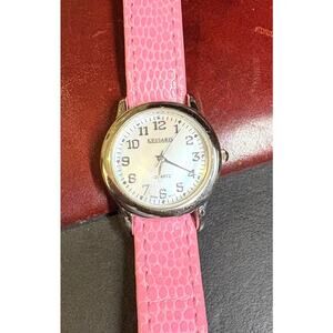 Women's 27mm Silver Tone Kessaris Watch, MOP Face, Pink Strap